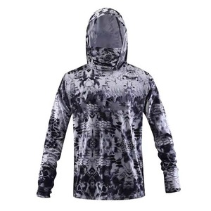 Camisas de pesca de manga larga de secado rápido con diseño de boca de pez y logotipo personalizado para hombre, Sudadera con capucha de protección UV UPF 50, sudaderas básicas de camuflaje - Product Image 4
