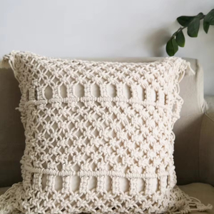 Vente en gros 100% coton macramé coussin taie d'oreiller motif bohème tissé siège décor décor à la maison avec frange décorative - Product Image 1