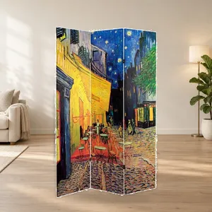 Pantalla Plegable de Lona de Doble Cara con Diseño de la Terraza del Café de Van Gogh por la Noche - Product Image 1
