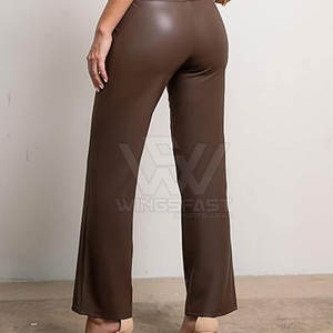 Pantalon en cuir de conception unique de haute qualité pour femmes taille moyenne Style d'hiver avant plat-dernier pantalon en cuir pour femmes vente entière - Product Image 6