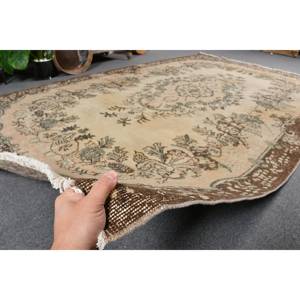 Clásico Beige marrón 6x9 pies lana Vintage alfombra turca tejido plano patrón de retazos para decoración para sala de estar respaldo de látex - Product Image 5
