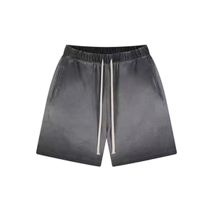 Shorts décontractés tendance pour hommes 100 % coton, confortables en molleton avec impression numérique écologique, motif uni et délavage acide - Product Image 2