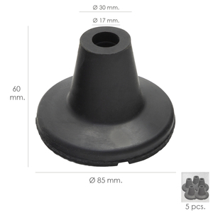 Stecca da Biliardo in Gomma Nera, Tubo Ø/ 19 mm / Base Ø/ 85 mm. Tipo a ventosa, confezione da 5 unità - Product Image 1
