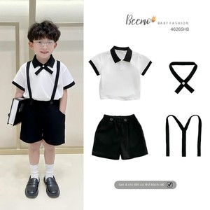 Beemo ชุดแขนสั้น4ชิ้นสำหรับฤดูร้อนของเด็กผู้ชายอายุ1-7ปีเทรนด์ใหม่สไตล์ทางการผ้าโพลีเอสเตอร์/ ผ้าฝ้ายที่ยั่งยืน - Product Image 2