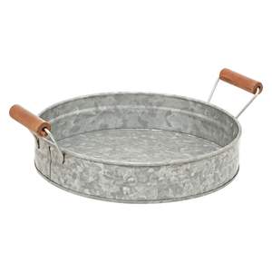 Plateaux de service galvanisés en métal de forme ovale faite à la main avec poignée Plateaux de service de table pour la maison et les hôtels - Product Image 3