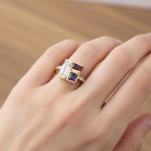 Garnet Iolite <b>Square</b> Shape Sterling Silver Gold Plated IGI Certified Bezel Setting Cute Wedding Engagement Party Fine Jewelry - Product Image 6