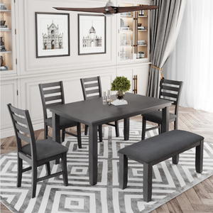 Luxury Rustic Wood Dining Set Solid Antique Dining Room Table and 6 Chairs with Bench Gray Home Furniture Set of 6 - Product Image 1