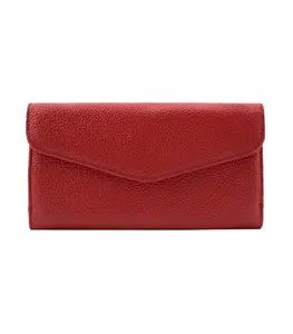 Genuine Full Grain Leather Credit Card Holder Long Ladies Wallet Women Purse Clutch Female Fashion