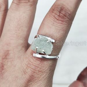Rough <b>Stone</b> Jewelry Women's <b>Ring</b> Natural Aquamarine Raw Gemstone March Birthstone Prong Band Jewelry 925 Sterling <b>Silver</b> <b>Ring</b> - Product Image 2