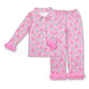 Pijamas navideños con botones para mujer adulta, estilo bastón de caramelo, OEM/ODM/RTS, conjunto de ropa de invierno para niños, ropa para niñas. - Product Image 4