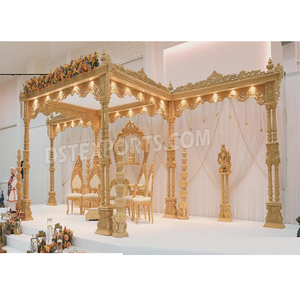 งานแต่งทำจากไม้สำหรับงานแต่ง gujarati แนวโน้มเสาคู่ทำจากไม้ธีมนกยูงสำหรับงานแต่งงาน - Product Image 1