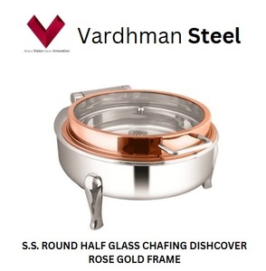 2025 Hot Selling Items SS Round Half Glass Chafing Dish Cover Rose Gold Frame 7L, Round SS Food Warmer with Half Glass <b>Lid</b> 7L - Product Image 4