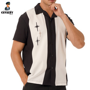 CAVALRY SKT COMPANY Camiseta de bolos para hombre, estilo cubano, manga corta, ropa informal con botones - Product Image 3