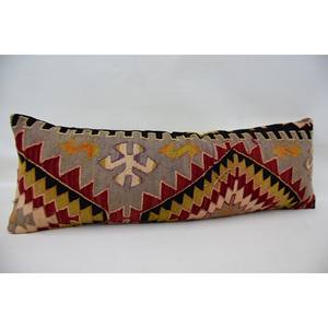 Almohada de lana de retazos Kilim multicolor, 12x36 pulgadas - Product Image 3