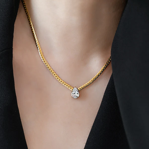 สร้อยคอไทเทเนียมแฟชั่นแบบเรียบใหม่สำหรับผู้หญิงจี้หยดน้ำสีทองสร้อยคอจี้ฟิกาโร - Product Image 4