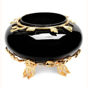 Leaf Design Round Shape Chocolate Server Bowl Brass And Glass Decorative Nut Server With Designer Stand Nut Server - Product Image 2