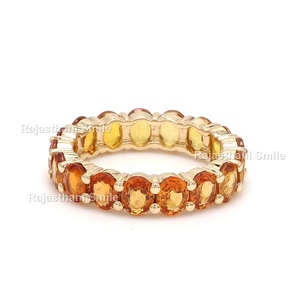 Bague d'éternité en or jaune massif 14K saphir orange naturel 5X4mm pierre précieuse ovale certifiée IGI-pour les fêtes de mariage - Product Image 2