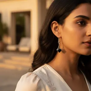 "Rose Gold Plated 925 <b>Silver</b> Black Onyx <b>Drop</b> <b>Earrings</b> for Women-Trendy & Daily Wear" - Product Image 3