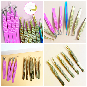 Venta al por mayor de pinzas para extensión de pestañas Punta de fibra de plástico plata profesión logotipo personalizado volumen pinzas para pestañas - Product Image 5
