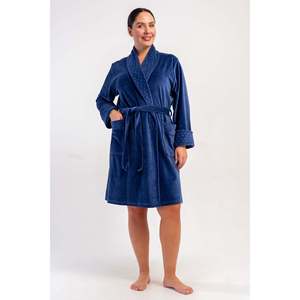 Robe longue en velours de coton pour femme, taille XXL, avec poches et col montant - Bleu marine - Bleu marine - Product Image 2