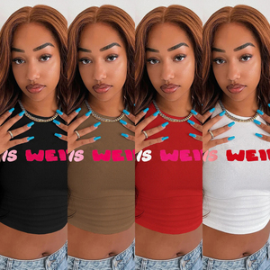 Gran oferta sólido Slim Fit Crop verano Casual cuello redondo recortado Top ajustado niña bebé Mujer Camisetas Camiseta de punto tanque 2025 - Product Image 4