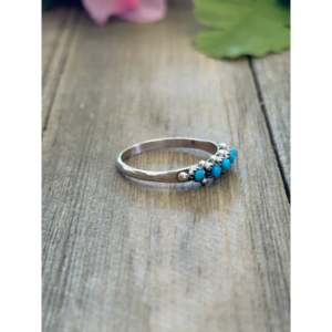 Sterling Silver <b>Turquoise</b> Inlay <b>Ring</b> Vintage Statement Jewelry <b>Gold</b> Plated Gift for Her - Product Image 4