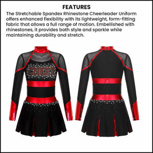 Uniforme de Animadoras con Diseño de Moda, Conjunto Corto con Pedrería para Entrenamiento, 100% Poliéster, Top con Estampado por Transferencia de Calor - Product Image 3