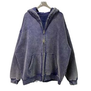 Sweat à capuche zippé 100 % coton délavé premium pour homme, style rétro vieilli, streetwear tendance, vente en gros - Product Image 4