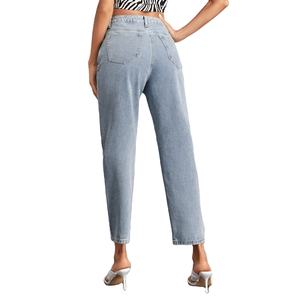 Jean pour femmes de haute qualité, lavé sur mesure, jambe large, style baggy, denim de rue haute, motif uni, logo, taille ample - Product Image 3