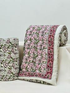 Couverture en coton imprimé à la main en Inde, style Jaipuri, réversible, imprimé floral Kantha - Product Image 6