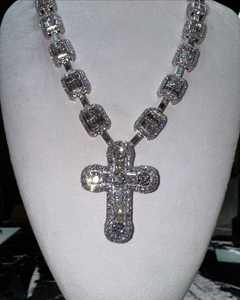 925 Silver Custom Cross Pendant Round Moissanite Diamond Hip Hop Jewelry Iced Out Charm <b>Necklace</b> Birthday Gift - Product Image 3