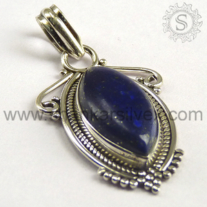 Lapis Lazuli pierre naturelle 925 argent Marquise forme pendentif à breloque commande personnalisée conception bijoux fabricant fournisseurs Inde - Product Image 6