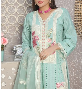 Collection d'été en gros indien pakistanais ethnique dames fête Punjabi cousu costumes 3 pièces Salwar Kameez lin brodé - Product Image 4