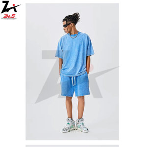 Latest Summer Tracksuit <b>Set</b> for Men 2-Piece Custom Acid Washed T-Shirt & Distressed Shorts <b>Set</b> <b>Spray</b> Painting Training Wear - Product Image 4