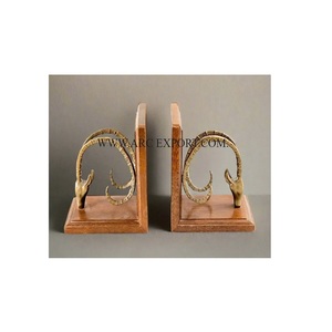 Reindeer Head Wooden Bookends Designing Table Top Decoration Gold Plated Metal Brass Book Stand for Table Ware <b>Accessories</b> - Product Image 1