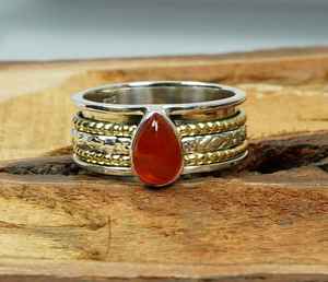 Anillo de Compromiso de Plata de Ley 925 con Ágata Roja para Boda y Fiesta, Joyería de Moda - Product Image 1