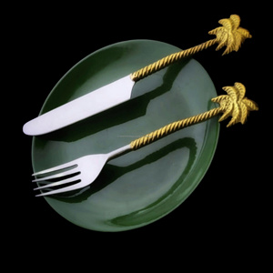 Juego de cubiertos hechos a mano de palmera de latón personalizados para el almuerzo y la cena hechos de acero y latón por el fabricante indio - Product Image 4
