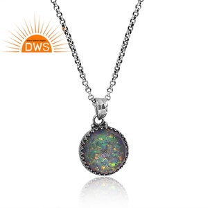 Vente chaude Argent Sterling Oxydé Synthétique Vert Opale de Feu Pierres Précieuses Pendentif Collier Fabricant de Bijoux Personnalisé - Product Image 2