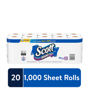 Scott 1000 Toilet Paper, 20 Rolls, 1,000 <b>Sheets</b> Per Roll (20,000 Total) - Product Image 3