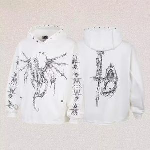 Fabricante de peso pesado, ropa de calle personalizada para hombres, sudaderas con capucha y sudaderas de gran tamaño 100% algodón con estampado de lavado ácido - Product Image 5