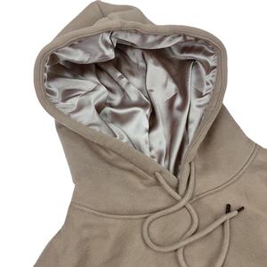 Sudadera con capucha cálida personalizada al por mayor del vendedor caliente sudaderas con capucha marrones bordadas con capucha de seda sudaderas con Capucha forrada de satén - Product Image 4