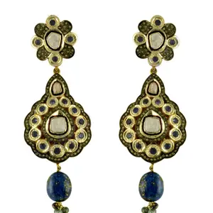 Boucles d'oreilles pendantes en lapis-lazuli plaqué or lustré pour femmes, bijoux élégants pour mariage - Product Image 2