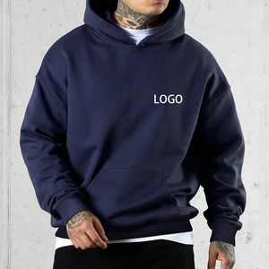Premium 100% algodón Rib Cuff Pullover Sudadera con capucha para hombres Logotipo personalizado Bolsillo de gran tamaño Hombro caído Atlético Tinte liso - Product Image 1