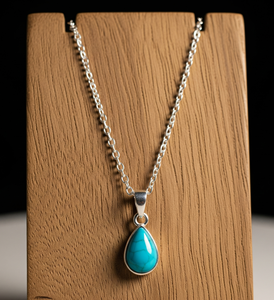 Cadena delicada de Plata de Ley 925 de alta calidad, colgante en forma de gota de oro de 18 quilates, piedras de cristal curativas de turquesa Natural bohemio, regalo - Product Image 1