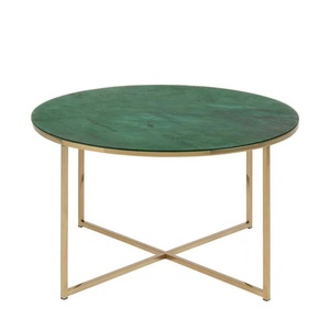 Luxury <b>Round</b> Coffee <b>Table</b> with Green Marble <b>Top</b> and Gold Metal Frame for Living Room Furniture - Product Image 6