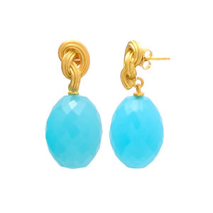 Ensemble de boucles d'oreilles uniques plaquées or avec accents de pierres précieuses bleues pour femme et fille - Product Image 2