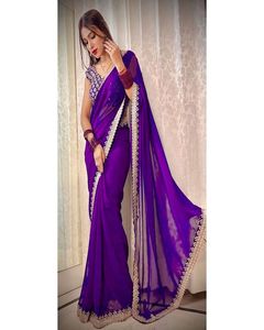 Showcase Your Style with Unique Organza Sarees Adorned with Cording Sequence Embroidery and Paired with a Heavy Blouse - Product Image 1