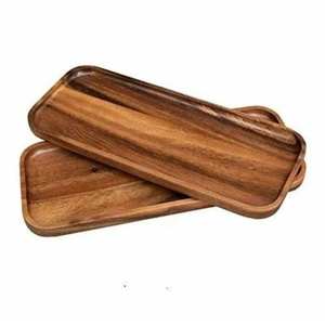 Bandeja rectangular moderna de madera de acacia con asas de metal negro Regalo de Diwali hecho a mano ecológico - Product Image 3