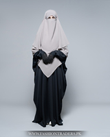 Robe Hijab Modeste Musulmane en Chiffon/Polyester Gris à Cinq Couches, Respirante, Faite à la Main, à Manches Courtes, en Laine, par Fashion Traders