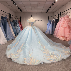 ชุดราตรีงาน Quinceanera สีฟ้าคริสตัลแบบเปิดไหล่ รุ่น 8534 Illusion Blue - Product Image 3